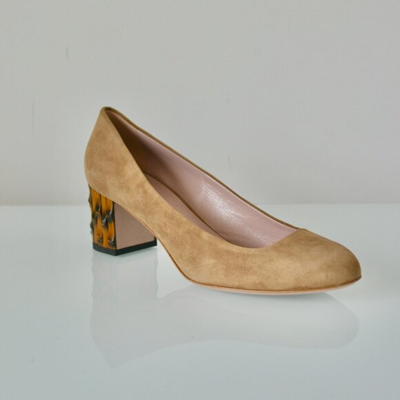 NIB GUCCI SUEDE LEATHER DAHLIA BAMBOO PUMPS - Picture 4 of 11